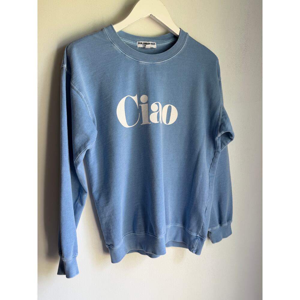 Ciao Distressed Sweatshirt | Faded Blue Beach Pullover | 100% Cotton | Small - Picture 2 of 9